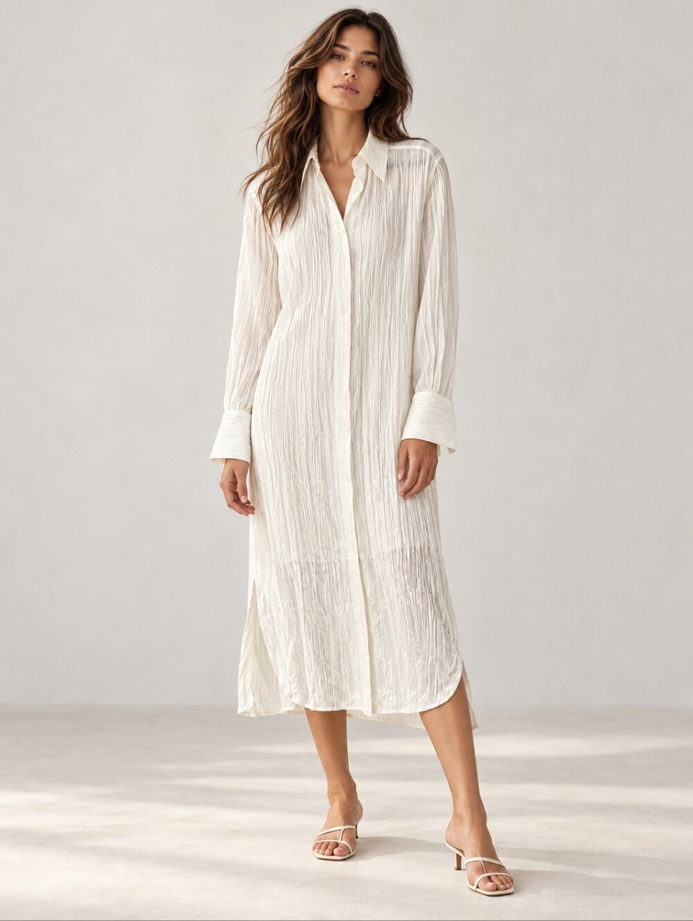 COS Crinkled Silk Midi Shirt Dress White NWT Size 6 Runway
